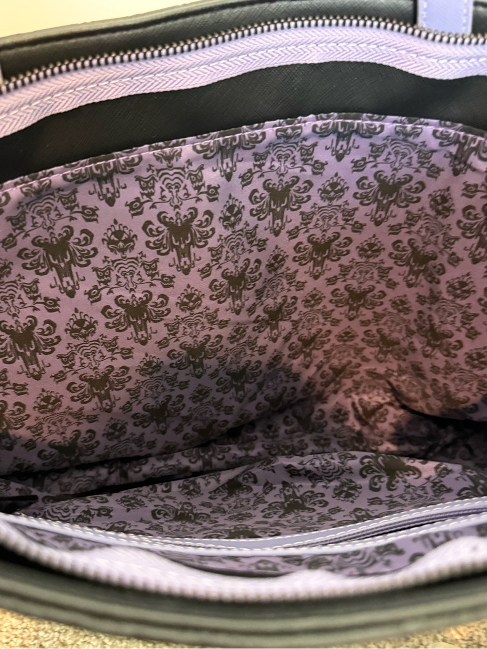 Disney Haunted Mansion Black Embossed Loungefly Backpack with Light Purple Trim - Picture 5 of 5